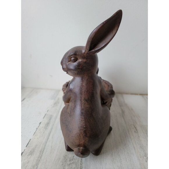 faux chocolate Easter rabbit Brown basket figure home decor centerpiece - Picture 4 of 7